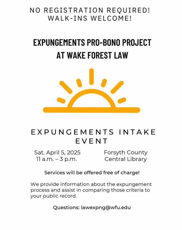 WFU Pro Bono Project to assist with expungement petitions on May 5 at Central Library